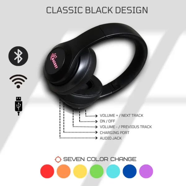 Macury Bluetooth Headphone, Over Ear, Foldable, Adjustable, Noise Cancelling (Black) - Image 2