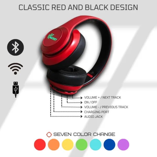 Macury Bluetooth Headphone, Over Ear, Foldable, Adjustable, Noise Cancelling (Red) - Image 3