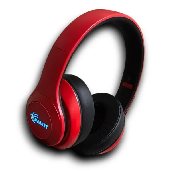 Macury Bluetooth Headphone, Over Ear, Foldable, Adjustable, Noise Cancelling (Red)