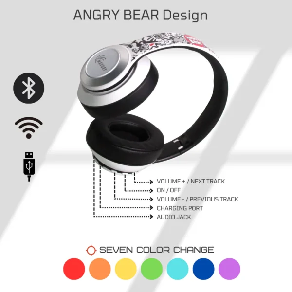 Macury Bluetooth Headphone, Over Ear, Foldable, Adjustable Noise Cancelling (White) - Image 3