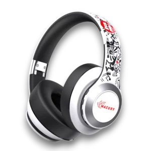Macury Bluetooth Headphone, Over Ear, Foldable, Adjustable Noise Cancelling (White)